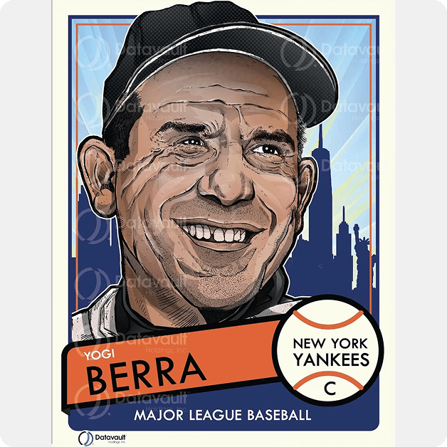 an illustrated Yogi Berra New York Yankees baseball card