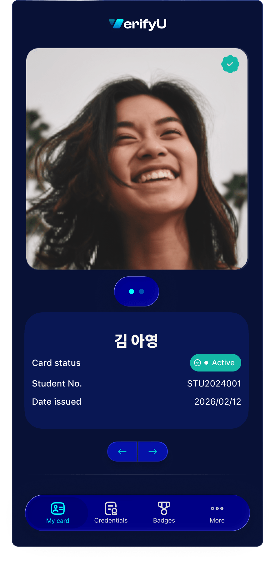 VerifyU platform screen