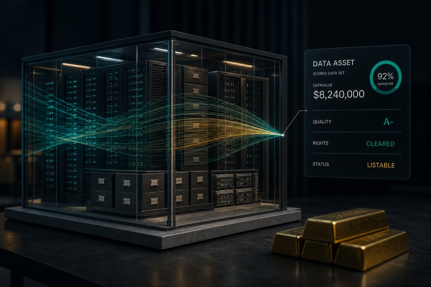 Scored data set in a glass vault with a DataValue of 8.24 million dollars