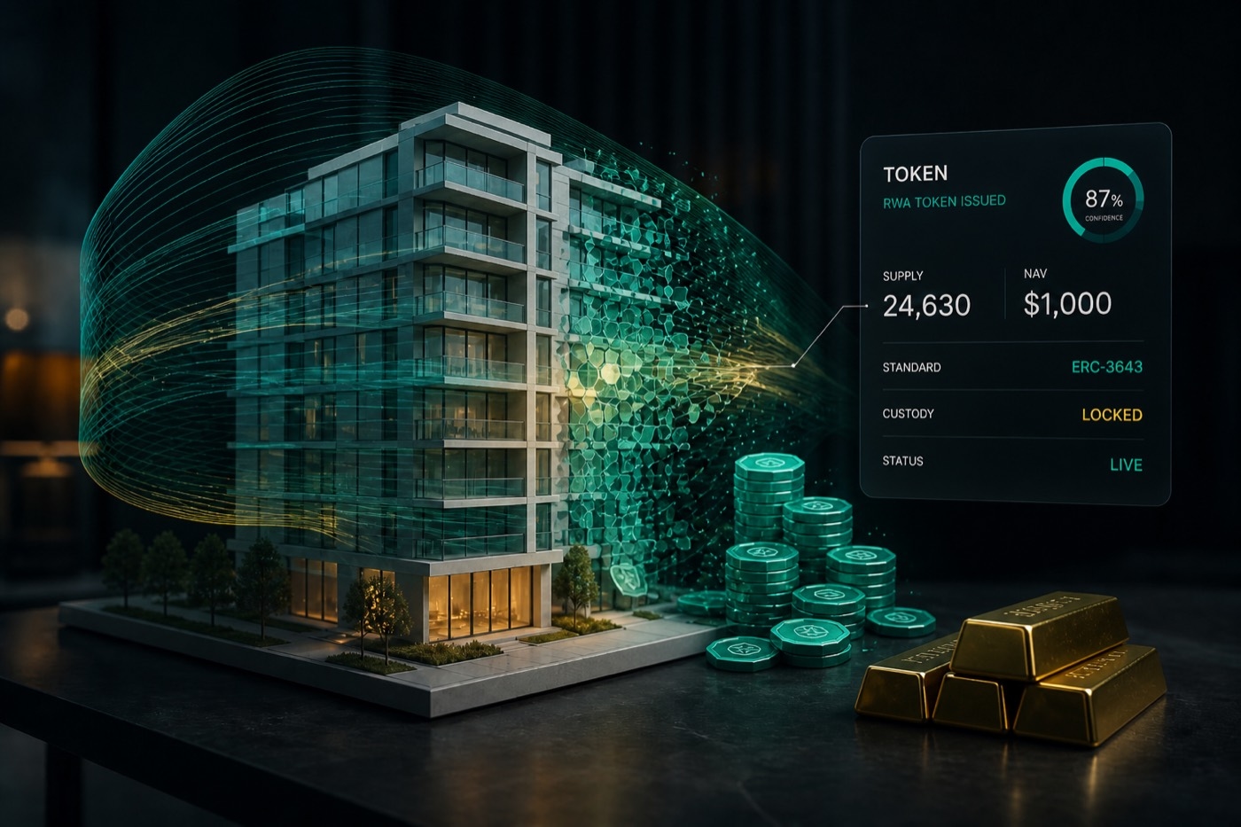 A residential building converting into issued RWA tokens